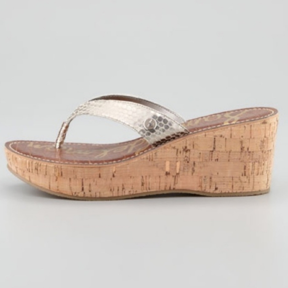 Sam Edelman Romy 9.5 Platform Slipon Gold Strap9 Wedge Sandal